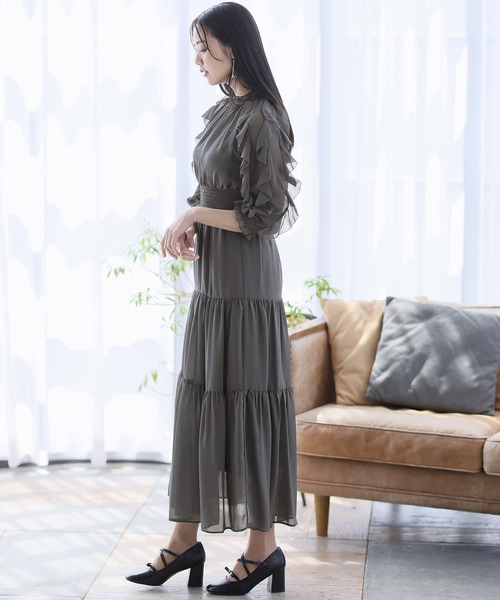 「PourVous」 長袖ワンピース M ピンク系その他 レディース_画像8
