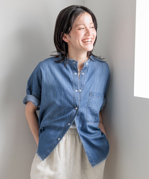 ブラウス シャツ 「選べる着丈」デニムシャツ レディースの画像