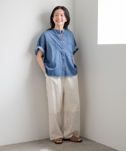 ブラウス シャツ 「選べる着丈」デニムシャツ レディースの画像