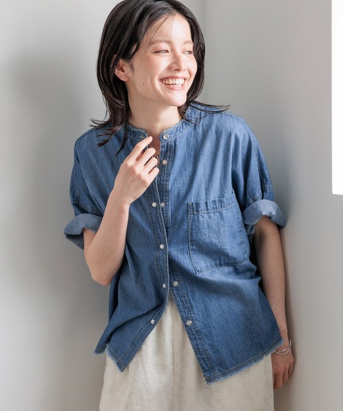 ブラウス シャツ 「選べる着丈」デニムシャツ レディースの画像