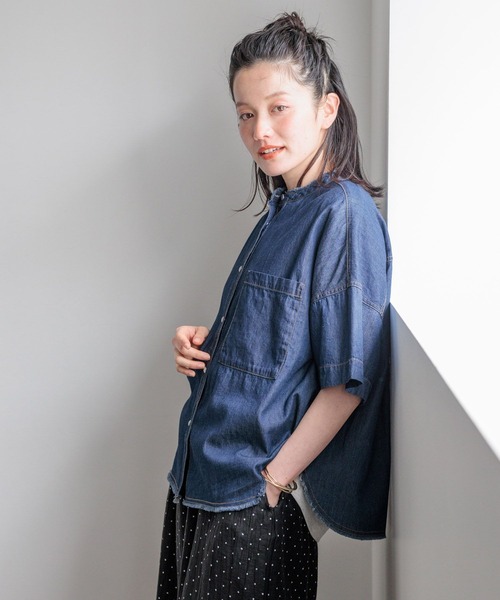 ブラウス シャツ 「選べる着丈」デニムシャツ レディースの画像