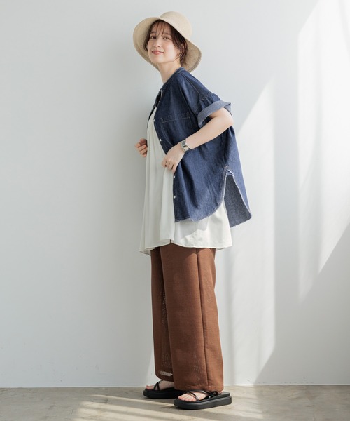 ブラウス シャツ 「選べる着丈」デニムシャツ レディースの画像