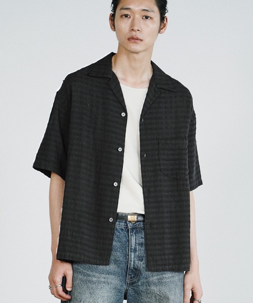 WYM LIDNM シャツ 半袖 GAUZE JACQUARD CHECK H/S SHIRT メンズ