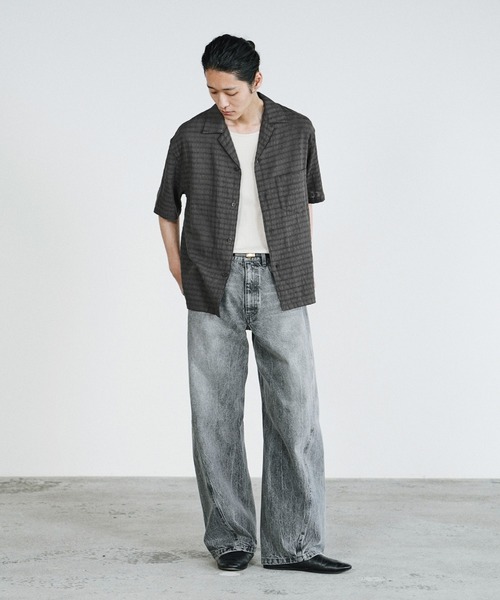 WYM LIDNM シャツ 半袖 GAUZE JACQUARD CHECK H/S SHIRT メンズ