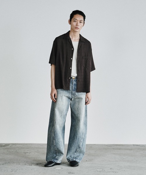 WYM LIDNM シャツ 半袖 GAUZE JACQUARD CHECK H/S SHIRT メンズ