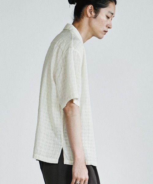 WYM LIDNM シャツ 半袖 GAUZE JACQUARD CHECK H/S SHIRT メンズ 