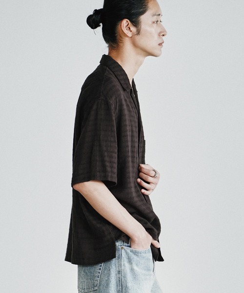 WYM LIDNM シャツ 半袖 GAUZE JACQUARD CHECK H/S SHIRT メンズ 