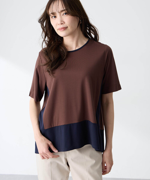 tシャツ ブロッキング配色カットプルオーバー「接触冷感」 レディースの画像