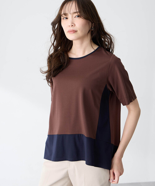 tシャツ ブロッキング配色カットプルオーバー「接触冷感」 レディースの画像
