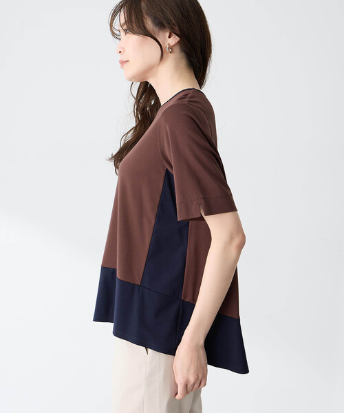 tシャツ ブロッキング配色カットプルオーバー「接触冷感」 レディースの画像