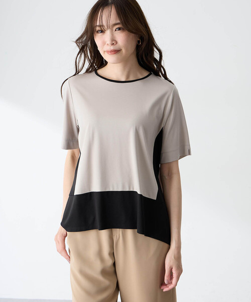 tシャツ ブロッキング配色カットプルオーバー「接触冷感」 レディースの画像