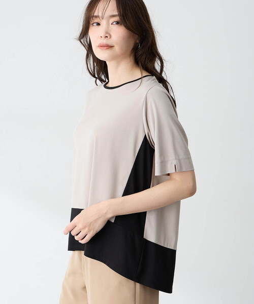tシャツ ブロッキング配色カットプルオーバー「接触冷感」 レディースの画像