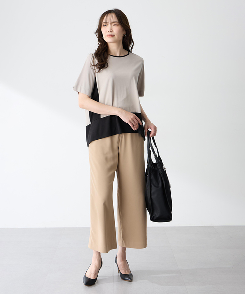 tシャツ ブロッキング配色カットプルオーバー「接触冷感」 レディースの画像