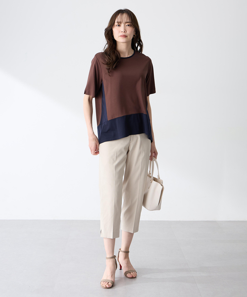 tシャツ ブロッキング配色カットプルオーバー「接触冷感」 レディースの画像
