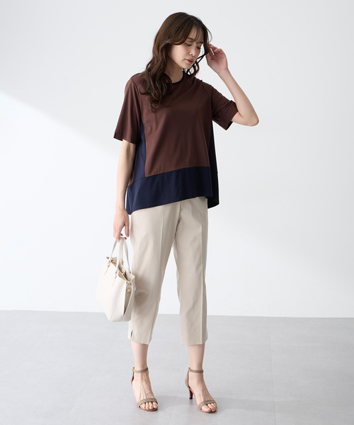 tシャツ ブロッキング配色カットプルオーバー「接触冷感」 レディースの画像