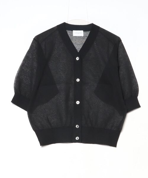 UNITED ARROWS & SONS カーディガン ブラック UNITED ARROWS（ユナイテッドアローズ） 7分袖ニットカーディガン