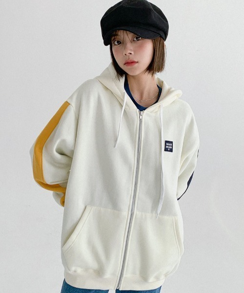 パーカー A'GEM/9 × .kom「muah muah/ムーアムーア」SIGNATURE COMBI HOOD ZIPUP/シグネチャー コンビ