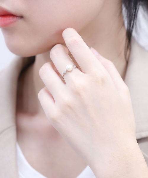 指輪 リング 6月誕生石 K10 ホワイトゴールド あこや真珠 リング BLOOM/ブルーム レディースの画像