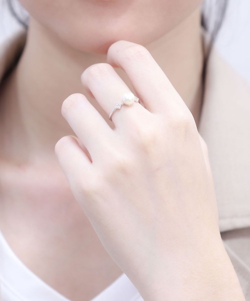指輪 リング 6月誕生石 K10 ホワイトゴールド あこや真珠 リング BLOOM/ブルーム レディースの画像