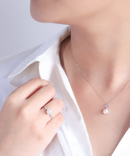 指輪 リング 6月誕生石 K10 ホワイトゴールド あこや真珠 リング BLOOM/ブルーム レディースの画像