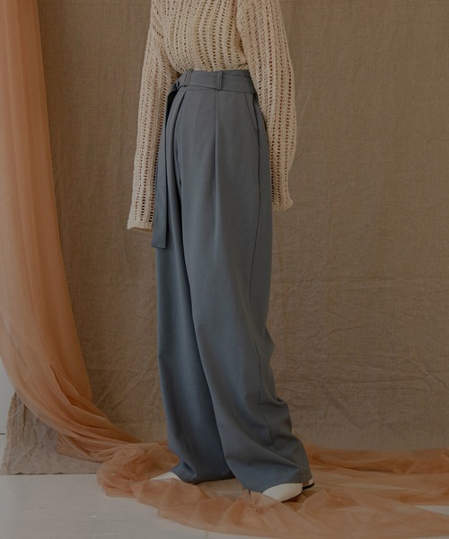lawgy パンツ tuck straight belt set pants / タックストレート