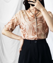 mediam 中場　マーブル模様 半袖Tシャツ グリーン me+em select tシャツ 「 7色展開 /2WAY 」総柄マーブルシアー