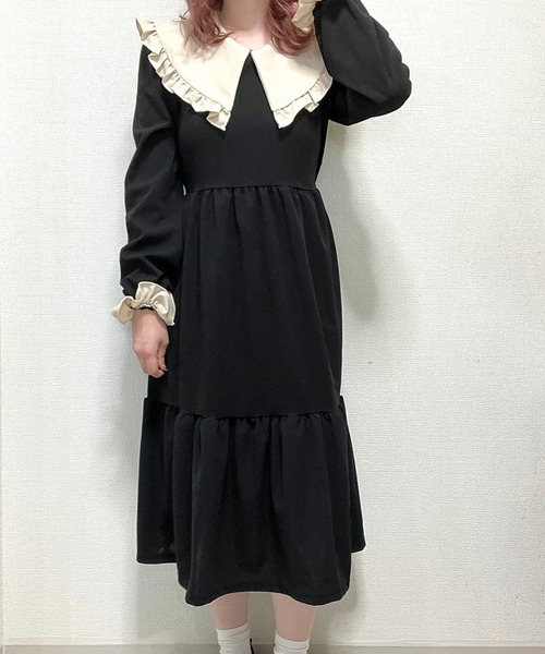 【SALE】新品未使用　タグ付　ビッグフリルカラー　細見え　パーティーワンピース ワンピース ビックカラーフリルブラックワンピース : ZOZOTOWN