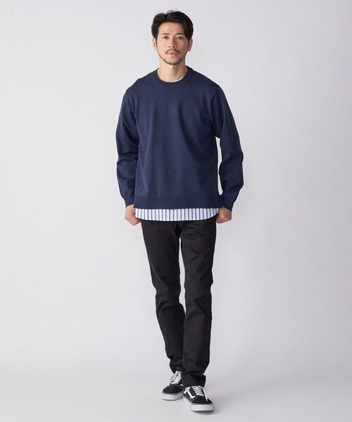 【新品】ラファ メンズ クルーネック ニット ダークネイビー サイズXS セーター メンズ 丸首 クルーネック 日本製 ニット 無地 すご