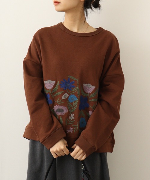 トレーナー スウェット EMAGO 花刺繍プルオーバー レディース