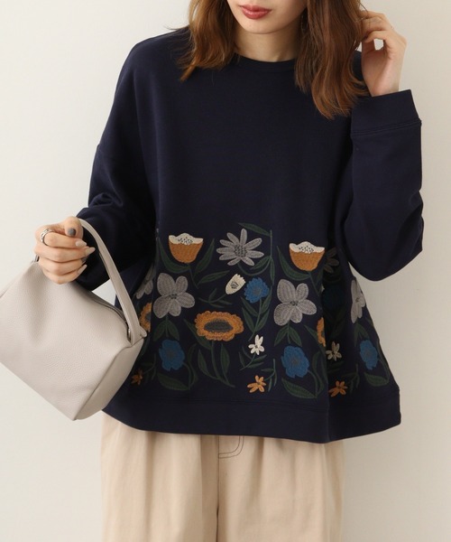 トレーナー スウェット EMAGO 花刺繍プルオーバー レディース Emago トレーナー スウェット EMAGO 花刺繍プルオーバー