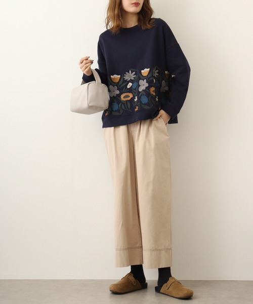 トレーナー スウェット EMAGO 花パッチワーク刺繍プルオーバー レディース Emago トレーナー スウェット EMAGO 花刺繍プルオーバー