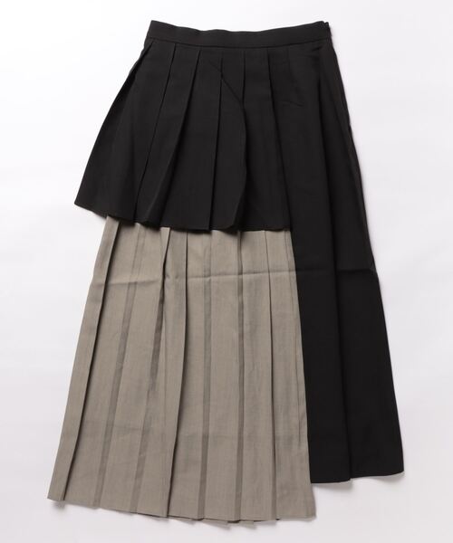 Uenui スカート レイヤード プリーツ ロングスカート バイカラー