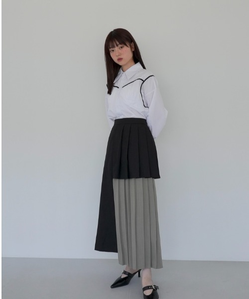 Uenui スカート レイヤード プリーツ ロングスカート バイカラー