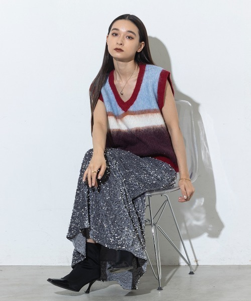 ベスト ジレ コーデの主役に。マルチボーダーニットベスト レディース SEN TOKYO ベスト ジレ コーデの主役に。マルチボーダーニット