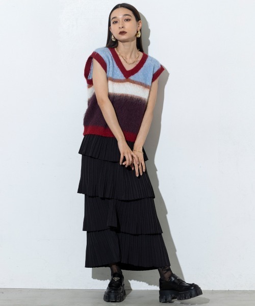 SEN TOKYO ベスト ジレ コーデの主役に。マルチボーダーニット