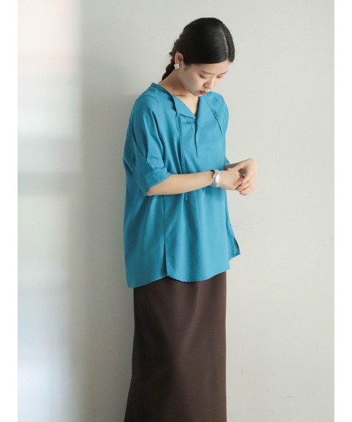 FIL DE FER ブラウス シャツ 強撚ボイル タイ付きロングブラウス