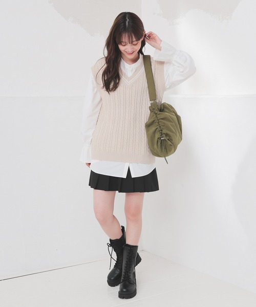 NIGELCABOURN 3サイドポケットショルダーバッグ Honeys ショルダーバッグ バッグ 「撥水加工」サイドドロー