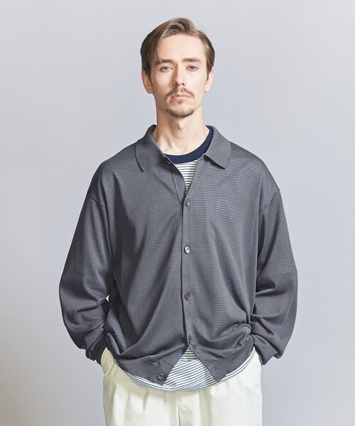 BEAUTY&YOUTH ペーパーミックス シアー ポロ カーディガン ネイビー UNITED ARROWS LTD. OUTLET｜ペーパーミックス シアー ポロ