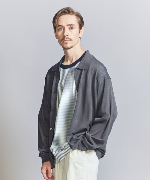 BEAUTY&YOUTH ペーパーミックス シアー ポロ カーディガン ネイビー UNITED ARROWS LTD. OUTLET｜ペーパーミックス シアー ポロ