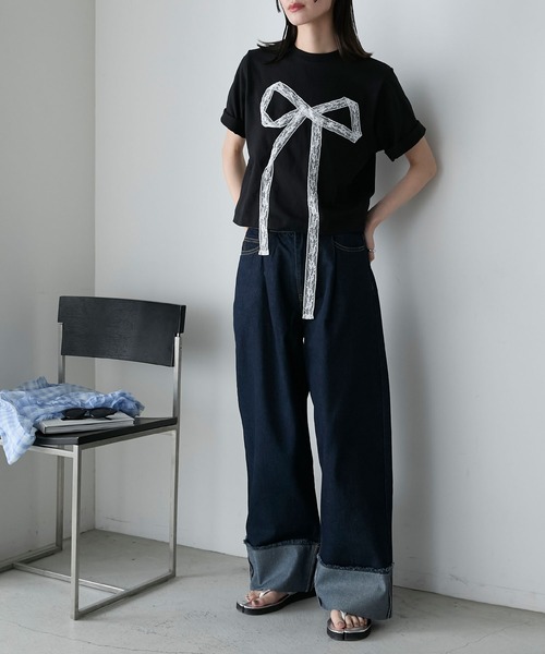 poppy コットンレースドッキングTシャツ セール】 ◎コットンレースドッキングTシャツ（オフホワイト
