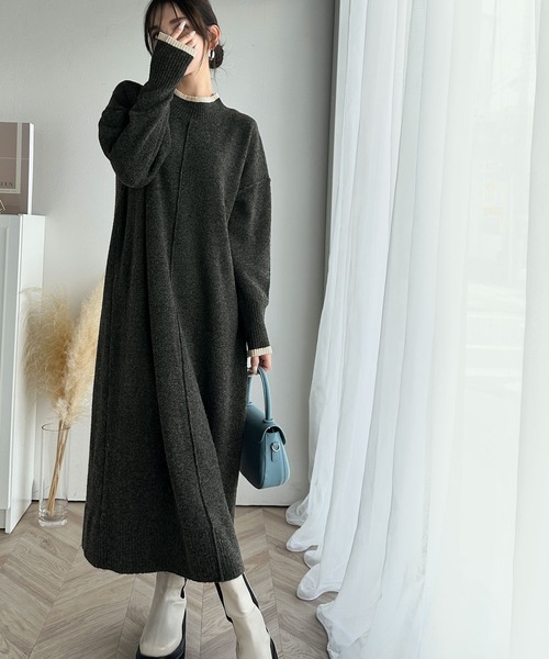 美品  PRISTINE ニットワンピース    レディース M プリンセスライン Vネック 美シルエット ニットワンピース[品番