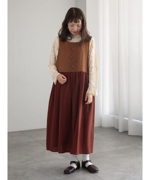 ワンピース 前後着レースノースリ切替ワンピース レディース  