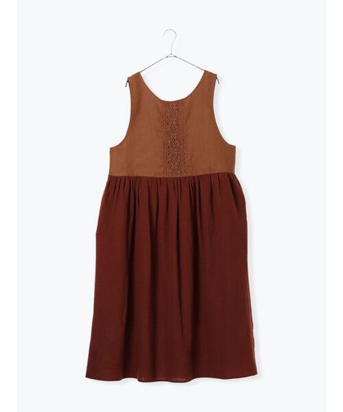 ワンピース 前後着レースノースリ切替ワンピース レディース  