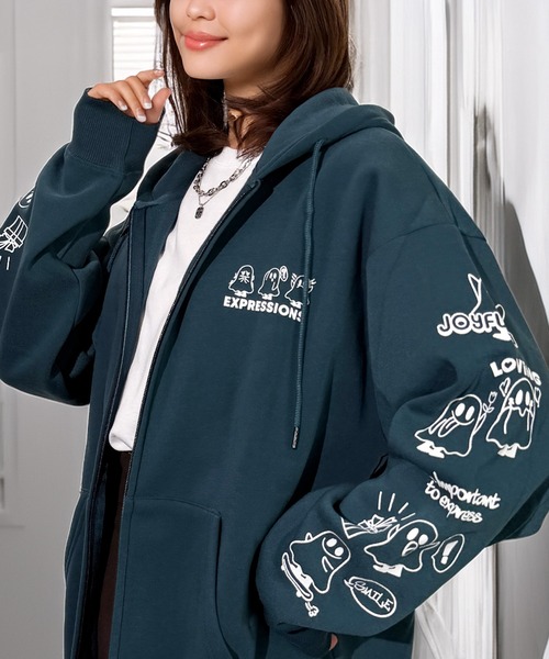 Candlestick パーカー レトロ グラフィック サガラ刺繍 フード 袖ロゴ