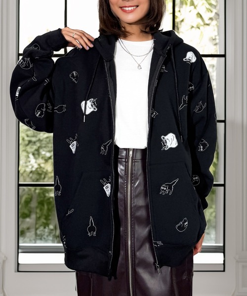 Candlestick パーカー 一目惚れ チル映え グラフィック フード 袖 ロゴ