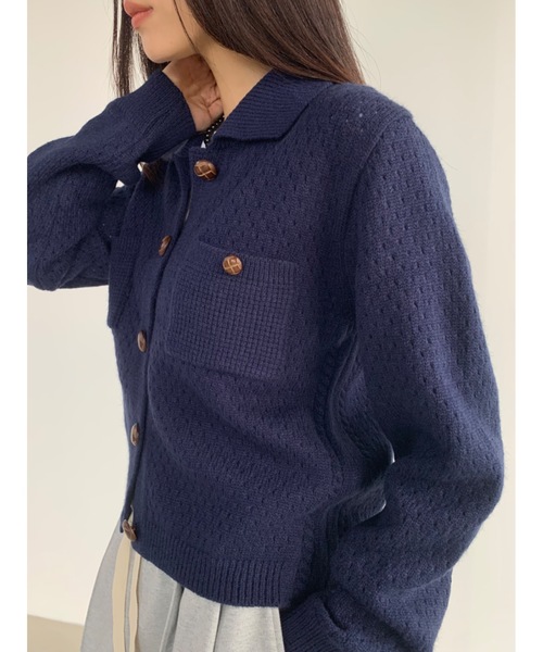 カーディガン 「DIDOT.」カシミヤブレンドメッシュニットカラーカーディガン レディース Didot.showroom カーディガン 「DIDOT.」カシミヤブレンド