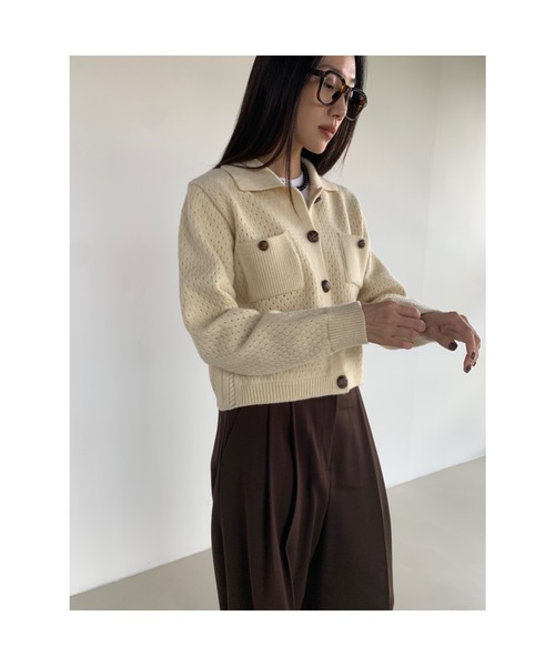カーディガン 「DIDOT.」カシミヤブレンドメッシュニットカラーカーディガン レディース Didot.showroom カーディガン 「DIDOT.」カシミヤブレンド