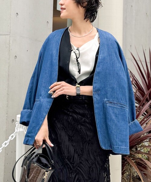 Rie Miller ブラウス シャツ 「RM denim」刺繍入りジャケット風