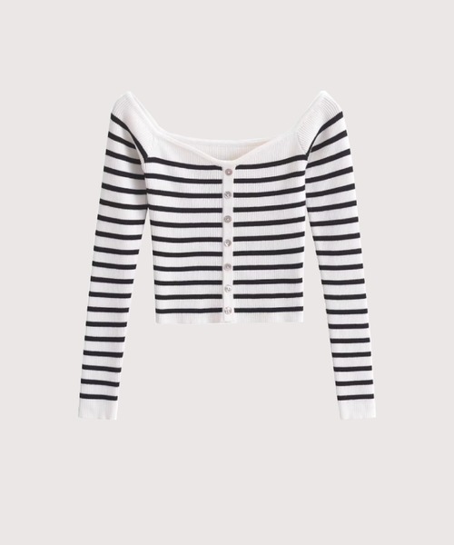 tシャツ Off Shoulder Stripe Tops レディース