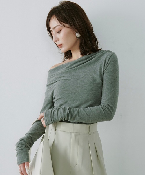 anuans tシャツ ギャザードレープカットトップス レディース